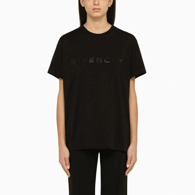 Shop Givenchy | Black T-shirt With Rhinestone Logo