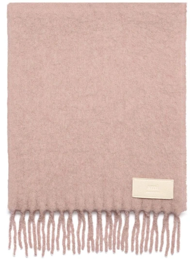 Shop Ami Alexandre Mattiussi Ami Paris Paris Fringed Wool-blend Scarf In Powder Pink