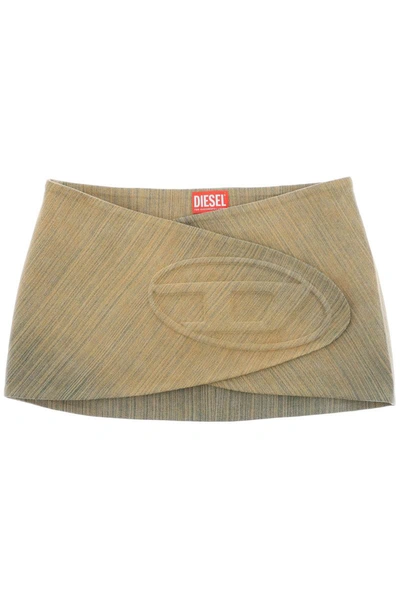 Shop Diesel De-lori-fsd Denim Micro Skirt In Beige