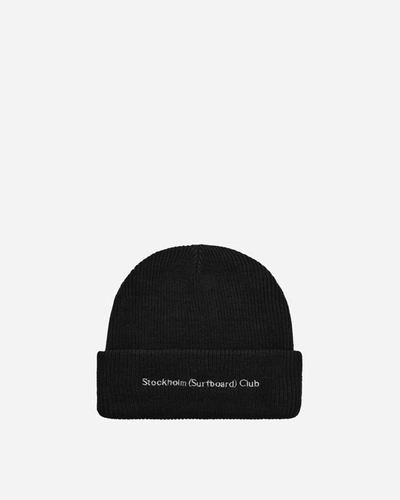 Shop Stockholm Surfboard Club Embroidered Logo Beanie In Black