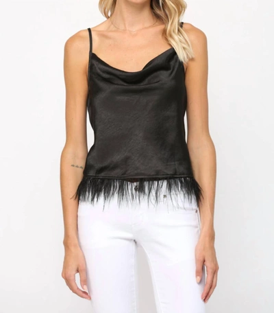 Shop Fate Leah Feather Trimmed Cowl Neck Cami In Black