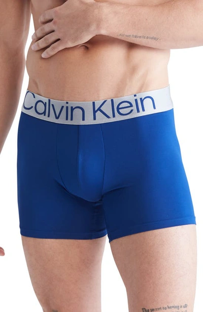 Shop Calvin Klein Reconsidered Steel 3-pack Stretch Boxer Briefs In Midnight/ Blue/ Grey