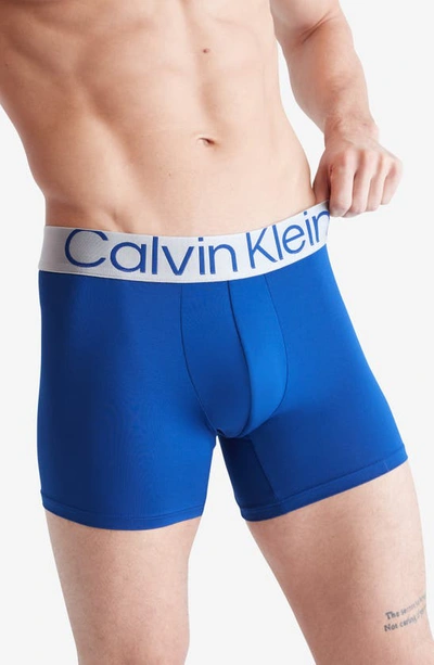 Shop Calvin Klein Reconsidered Steel 3-pack Stretch Boxer Briefs In Midnight/ Blue/ Grey
