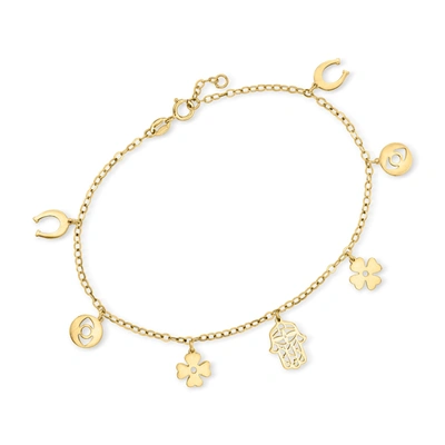 Shop Rs Pure By Ross-simons Italian 14kt Yellow Gold Good Luck Charm Bracelet In Multi