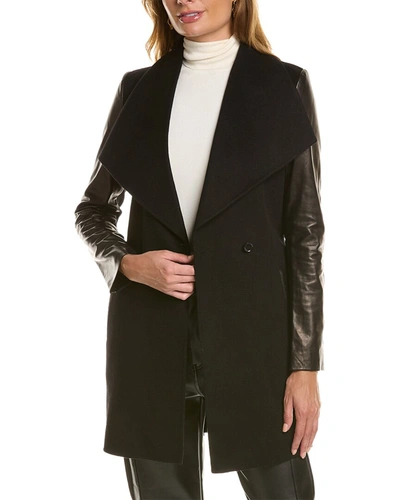 Shop Rudsak Mellia Leather-trim Wool-blend Jacket In Black