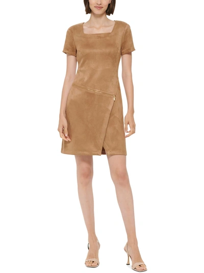 Shop Calvin Klein Womens Faux Suede Mini Sheath Dress In Multi