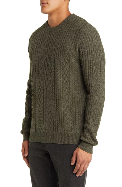 Shop Peter Millar Ridge Cabled Wool Blend Crewneck Sweater In Juniper