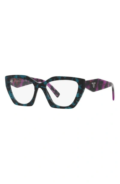 Prada 54mm Cat Eye Optical Glasses In Teal