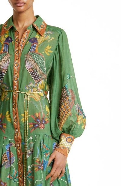 Shop Alemais Birdie Belted Long Sleeve Shirtdress In Jade