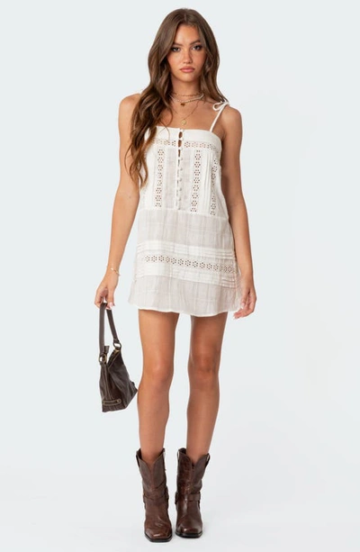 Edikted August Eyelet Tie Strap Cotton Minidress In White