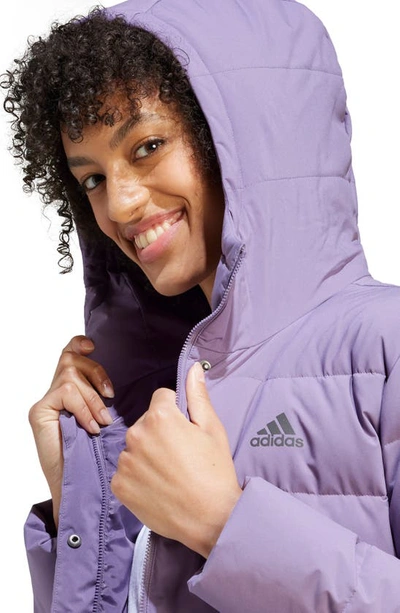 Shop Adidas Originals Adidas Helionic Hooded Down Jacket In Shadow Violet