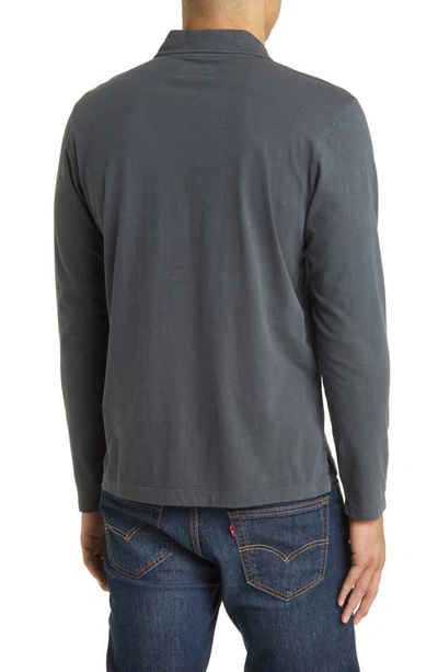 Shop Buck Mason Sueded Long Sleeve Cotton Polo In Blue Onyx