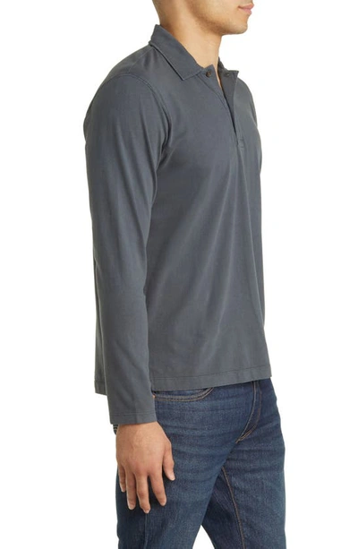 Shop Buck Mason Sueded Long Sleeve Cotton Polo In Blue Onyx