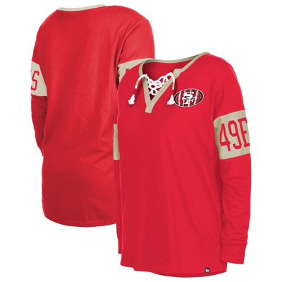 Women's New Era Scarlet San Francisco 49ers Lace-Up Notch Neck Long Sleeve  T-Shirt