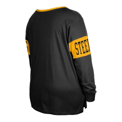 Shop New Era Black Pittsburgh Steelers Plus Size Lace-up Notch Neck Long Sleeve T-shirt