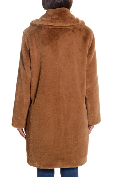 Gallery Hooded Faux Fur Coat In Cognac