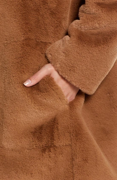 Gallery Hooded Faux Fur Coat In Cognac