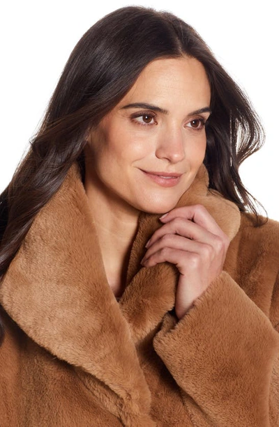 Gallery Hooded Faux Fur Coat In Cognac