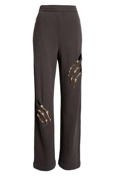 Shop Area Crystal Claw Cutout Sweatpants In Charcoal