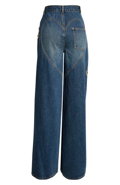 Shop Area Crystal Claw Cutout Wide Leg Jeans In Vintage Indigo