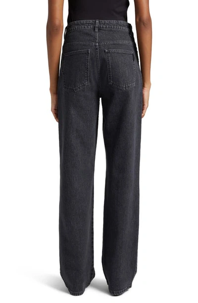 Shop Gestuz Zorah Studded High Waist Straight Leg Jeans In Dark Grey Washed