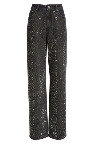 Shop Gestuz Zorah Studded High Waist Straight Leg Jeans In Dark Grey Washed