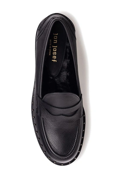 Shop Jon Josef Faux Fur Lined Penny Loafer In Black Tumble Leather