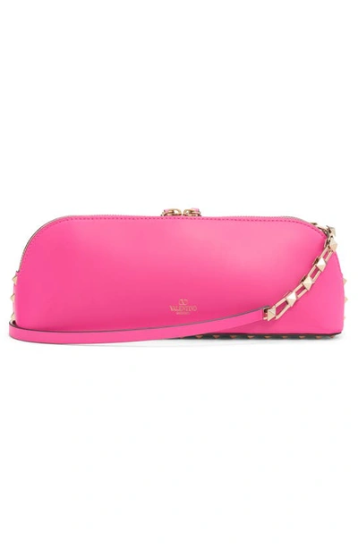 Shop Valentino Rockstud Bow Leather Clutch In Uwt Pink Pp