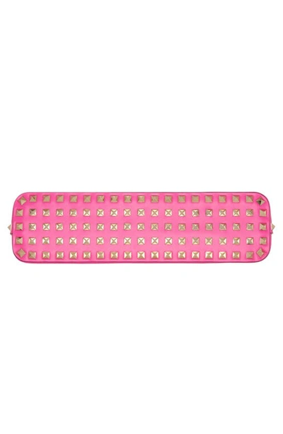 Shop Valentino Rockstud Bow Leather Clutch In Uwt Pink Pp