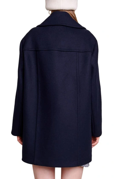 Shop Maje Galeto Double Breasted Wool Blend Coat In Blue