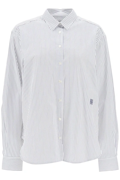 Shop Totême Striped Cotton Lyocell Shirt In White, Blue