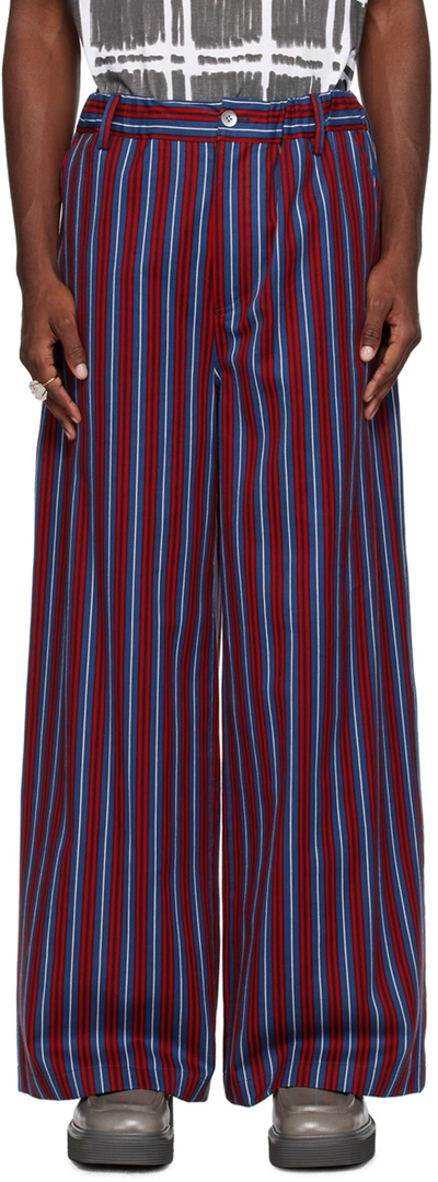 Shop Marni Red & Black Striped Trousers In Stb94 Blumarine