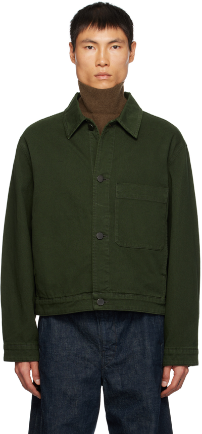 Shop Lemaire Green Boxy Trucker Denim Jacket In Gr600 Green