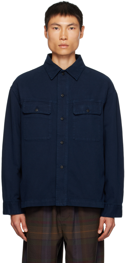 Shop Lemaire Navy Garment-dyed Denim Jacket In Bl800 Midnight Ink