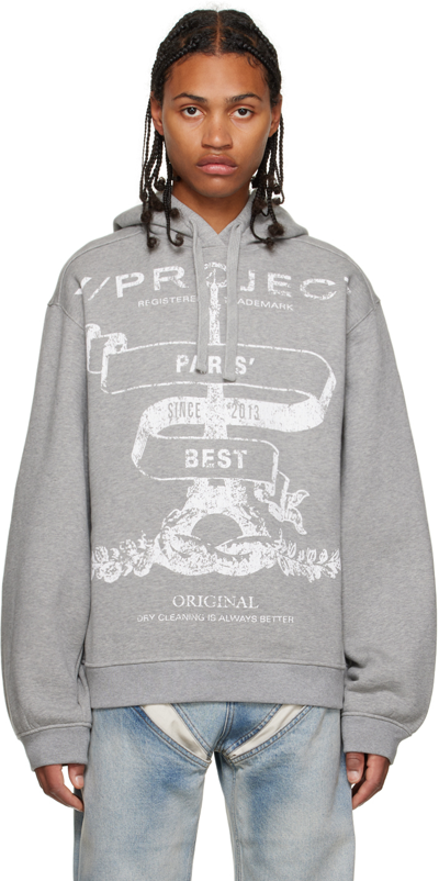 Shop Y/project Gray Print Hoodie In Evergreen Grey