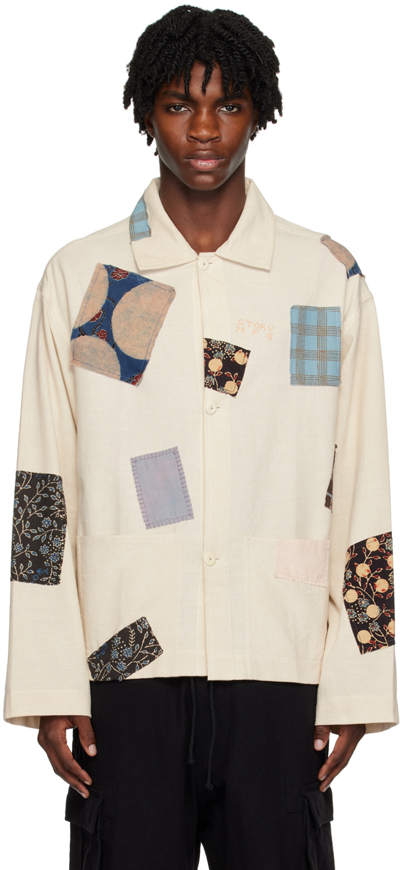 Shop Story Mfg. Off-white 'short On Time' Jacket In Ecru Scatter Patch