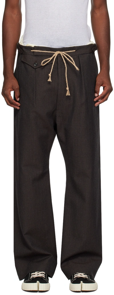 Shop Maison Margiela Gray Drawstring Trousers In 143 Brown
