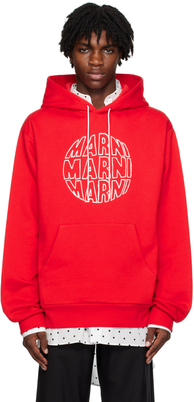 Shop Marni Red Printed Hoodie In Clr64 Lacquer