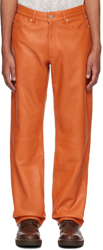 Shop Cmmn Swdn Orange Billy Leather Pants In Burnt Orange