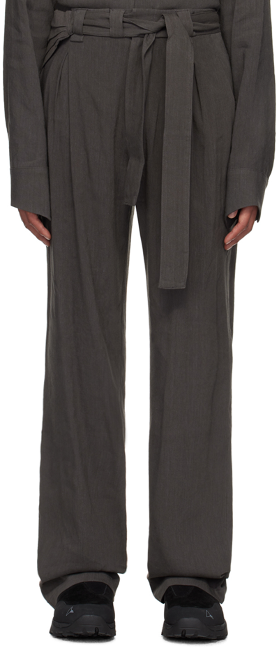 Shop Hyein Seo Gray Detachable Pouch Trousers In Charcoal