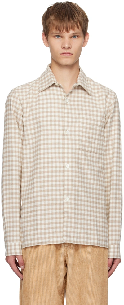 Shop Another Aspect Tan 'another Shirt 4.0' Shirt In Light Beige Stripe