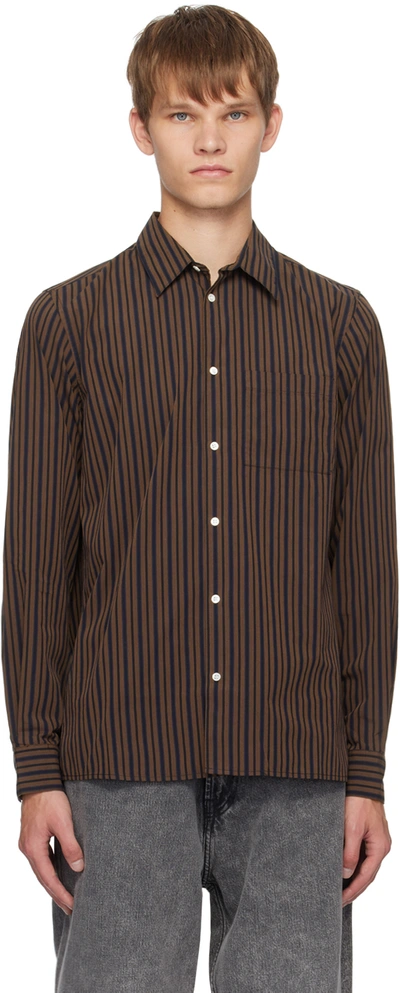 Shop Another Aspect Brown 'another Shirt 3.0' Shirt In Brown/black Stripe