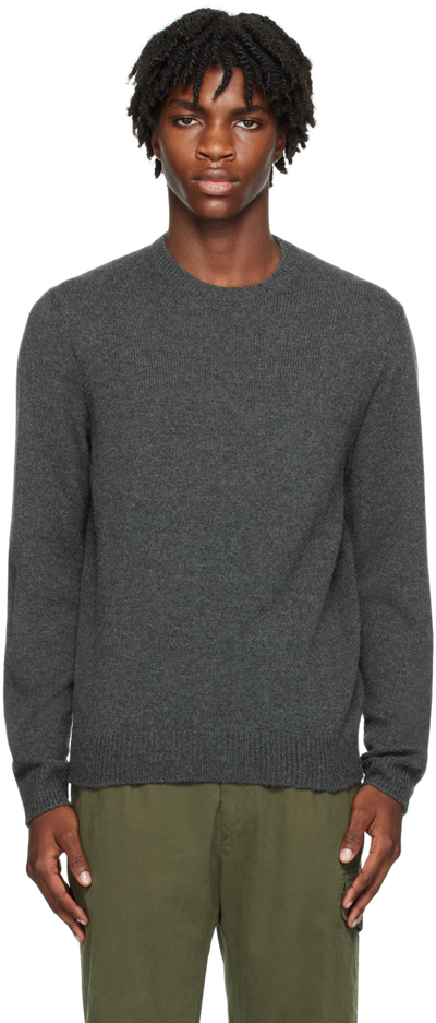 Shop Ralph Lauren Purple Label Gray Crewneck Sweater In Dark Grey Melange