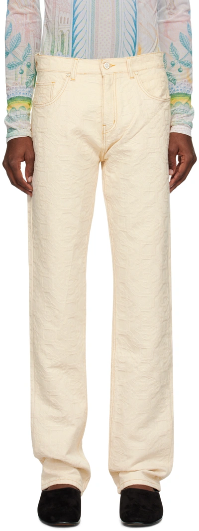 Shop Casablanca Off-white Monogram Jeans In Off White