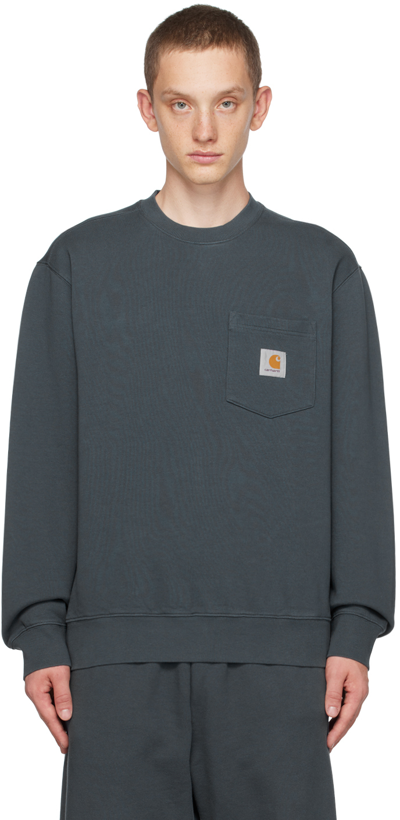 Shop Carhartt Blue Pocket Sweatshirt In 0r Ore
