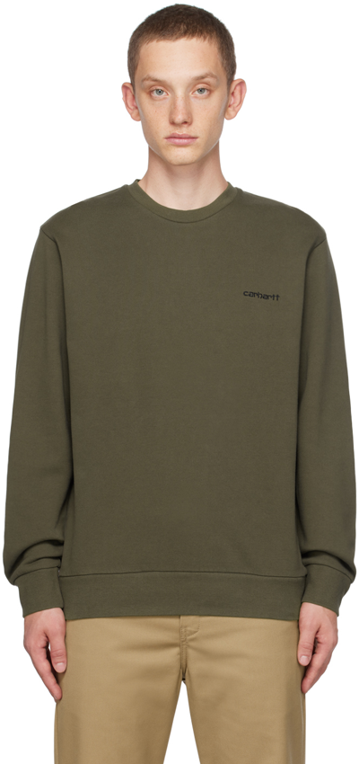 Shop Carhartt Green Script Sweatshirt In 00p Cypress / Black