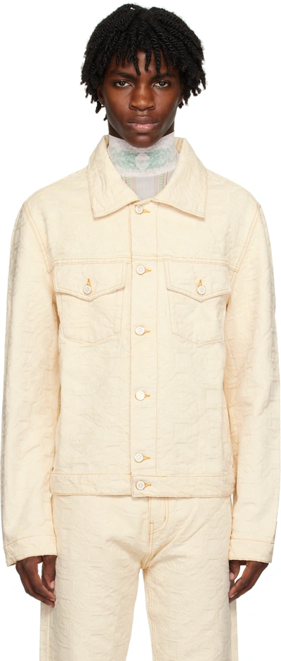 Casablanca Monogram Brand-embroidered Regular-fit Denim Jacket In Off White