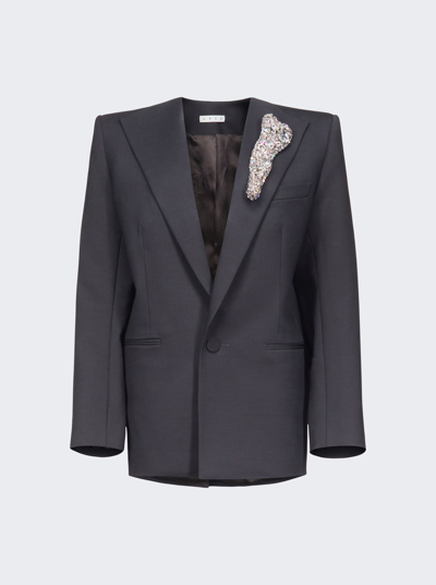 Shop Area Crystal Bone Relaxed Blazer In Charcoal
