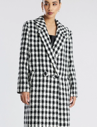 Shop Bcbgmaxazria Maria Oversized Double-breasted Full Length Coat In Ivory-blk Checkered Plaid