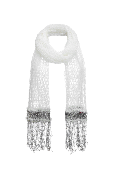 Shop Andreeva White Cashmere Handmade Knit Shawl